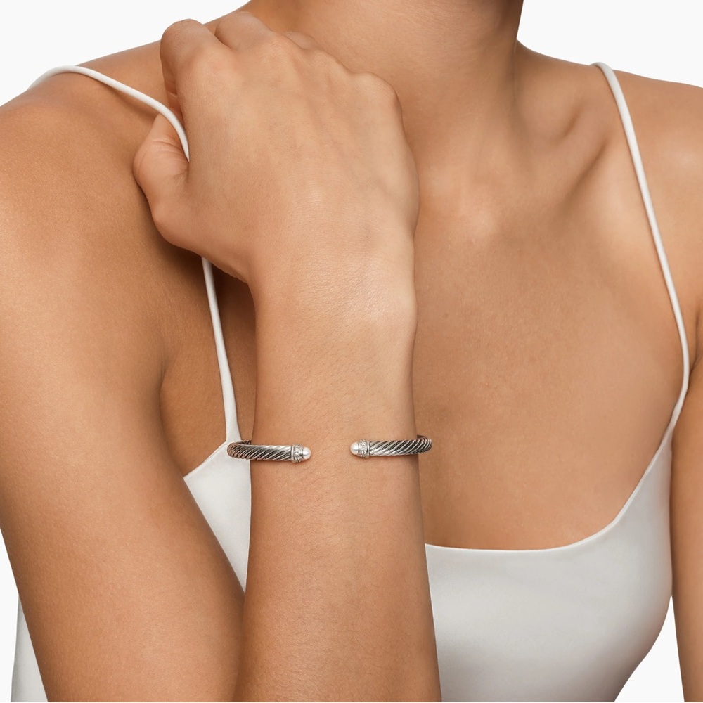 Classic Cable Bracelet in Sterling Silver with Pearls & Diamonds, 5mm | Size: Sm